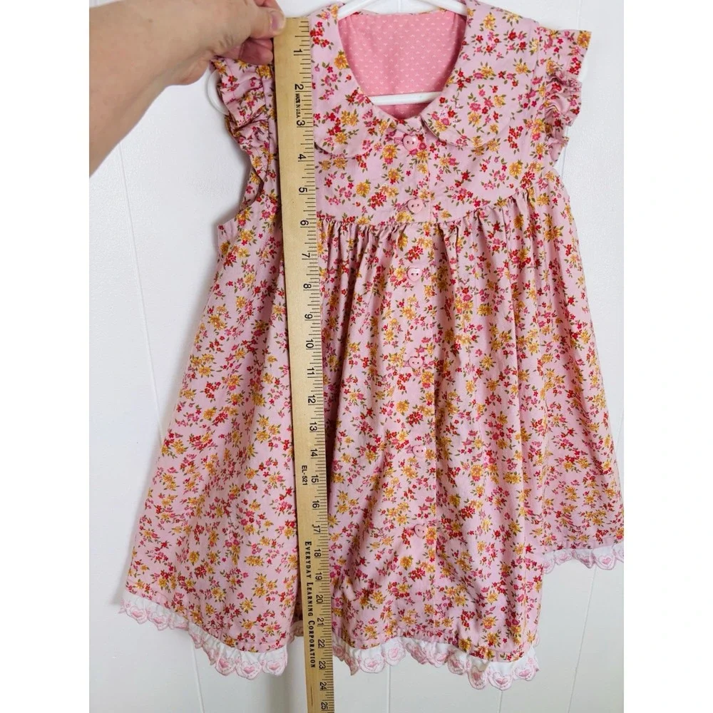 VTG‎ 2000 Toddler Girls Handmade Pink Floral Button Front Sundress Size 2-3yrs